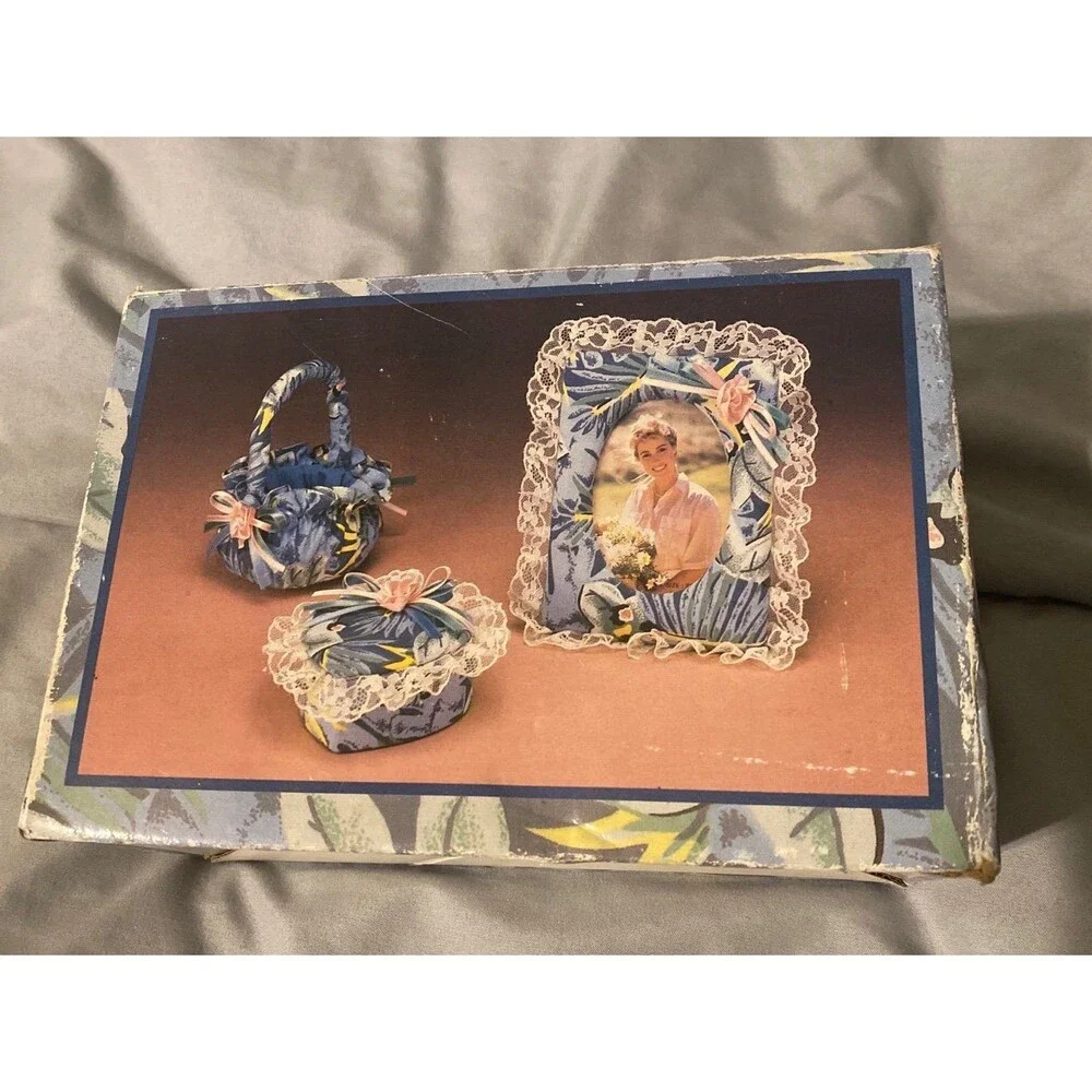 Vintage Tropicana Fabric 3pc Assortment, Frame, Jewelry Box And Basket